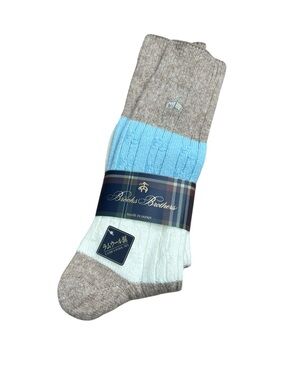 NEW- Brooks Brothers Men's Lamb's Wool Colorblock Crew Socks Blue Ivory Beige
